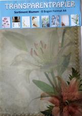 Papier transparentny z motywami kwiatowymi. Opak. 8 różnych ark. A-4 115g. Kod towaru: G005219
