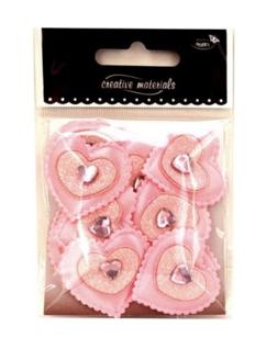 Aplikacje materiałowe SERCA  3,5cm z kryształkiem różowe .  Kod towaru: AP-208