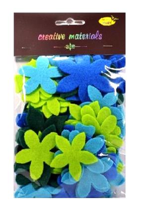 Elementy kwiatowe z filcu- miks 60 elementów 65-48 mm w odcieniach zimnych. Kod towaru : DS-522-33