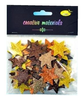 Elementy z mikrogumy brokatowej : Gwiazdki, wielkość ca. 3,5 cm miks kolorów ciepłych.Kod : DS5210-GZ Elementy z mikrogumy brokatowej : Gwiazdki, wielkość ca. 3,5 cm miks kolorów ciepłych.Kod : DS5210-GZ