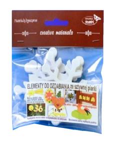 Elementy do zdobienia ze sztywnej, grubej pianki. Wielkość 10 cm. Rodzaj : Śnieżynki. Kod: EMG-102