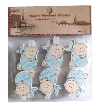 Klamerki ozdobne niemowlęce .  Wzór : Nr 1 niebieski . Opakowanie 6 klamerek. Kod towaru : PEG-3130