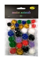 Pompony glitter (15-25mm) w miksie 30 szt kol int.