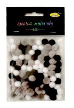 Pompony akrylowe 10mm (ok.100szt) biało-szaro-czarne Pompony akrylowe 10mm (ok.100szt) biało-szaro-czarne