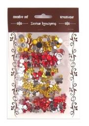 Zestaw 30g kamyczków kolistych i kwiatowych - złote i czerwone. Kod : TL-KAM-ZESTAW2