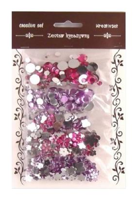 Zestaw 30g kamyczków kolistych i kwiatowych - miks wielkości -różowe i fioletowe. Kod towaru : TL-KAM-ZESTAW3